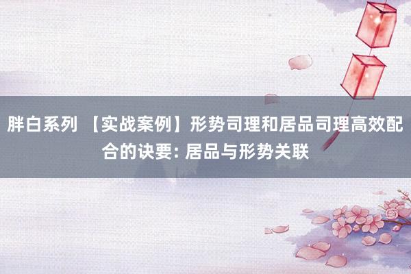 胖白系列 【实战案例】形势司理和居品司理高效配合的诀要: 居品与形势关联