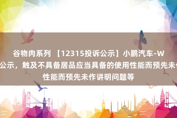 谷物肉系列 【12315投诉公示】小鹏汽车-W新增4件投诉公示，触及不具备居品应当具备的使用性能而预先未作讲明问题等