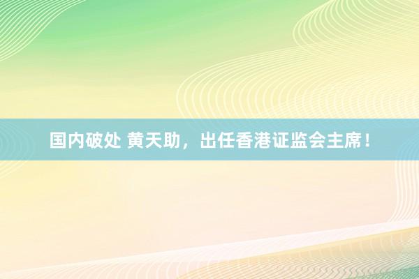 国内破处 黄天助，出任香港证监会主席！