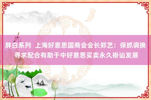 胖白系列  上海好意思国商会会长郑艺：保抓调换 寻求配合有助于中好意思买卖永久褂讪发展