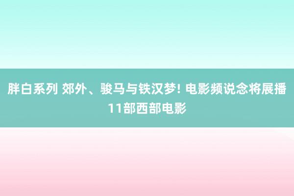 胖白系列 郊外、骏马与铁汉梦! 电影频说念将展播11部西部电影